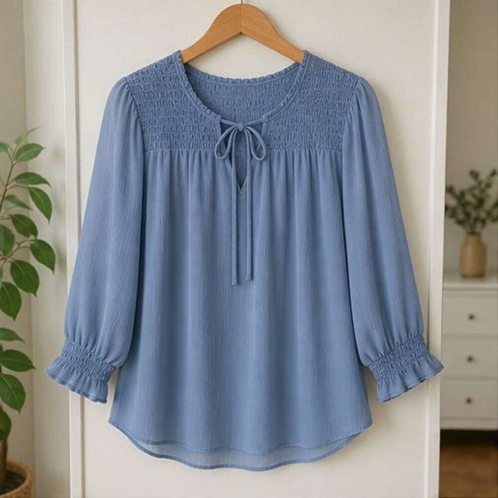 Blue Smocked Top